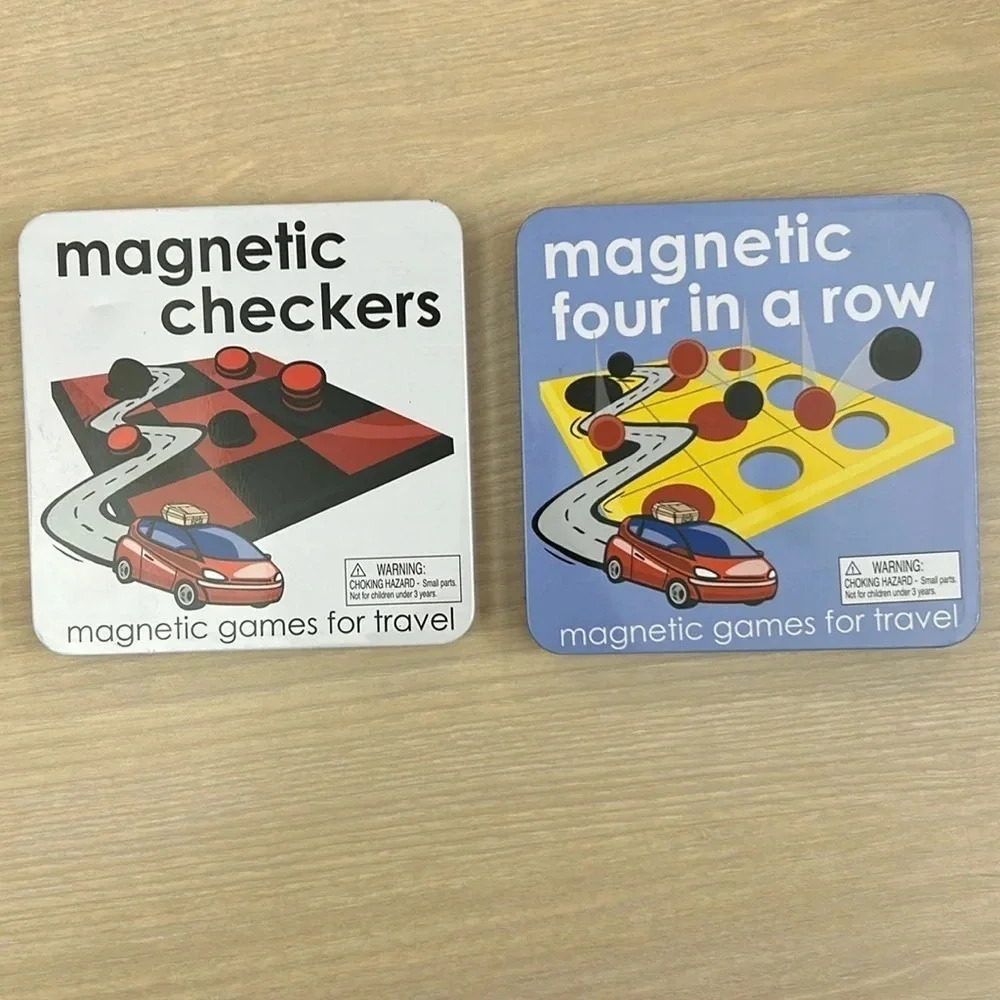 Magnetic checkers and magnetic four in a row travel games car games